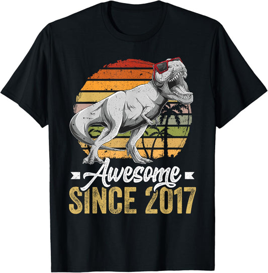 Awesome Since 2017 8 Years Old 8th Birthday Trex Dinosaur T-Shirt