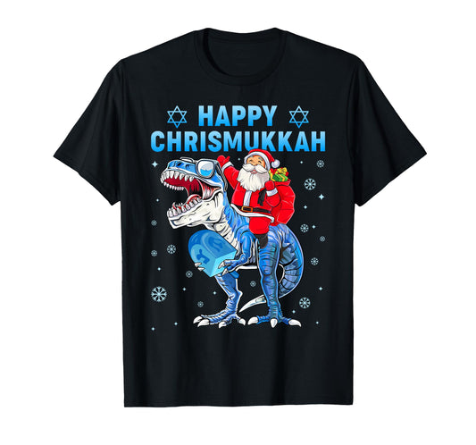 Happy Chrismukkah Hanukkah Cool Santa T-rex Jewish Boys Kids T-Shirt