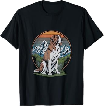 Saint Bernard Dog in Front of a St. Bernard Mountain T-Shirt