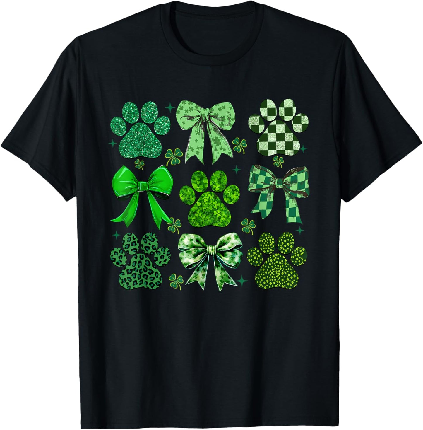 Happy St. Patrick's Day Dog Lover Leopard Dog Paw Shamrock T-Shirt