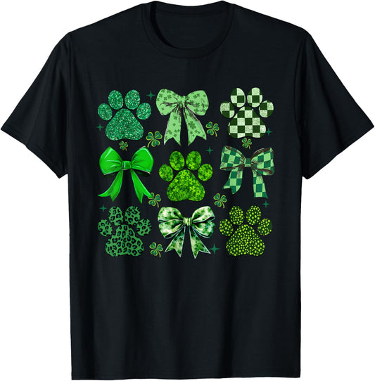 Happy St. Patrick's Day Dog Lover Leopard Dog Paw Shamrock T-Shirt