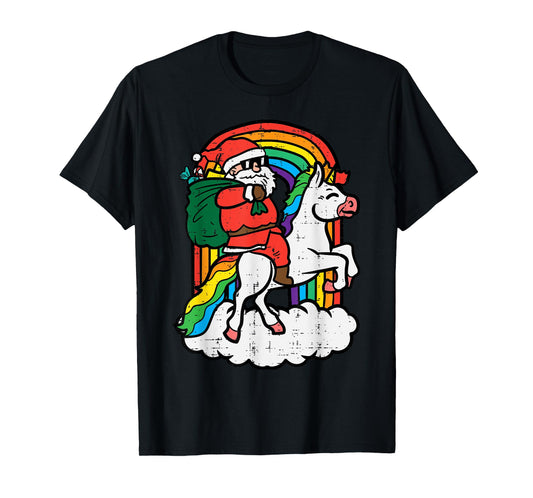 Santa On Unicorn Rainbow Christmas Xmas Toddler Girls Kids T-Shirt