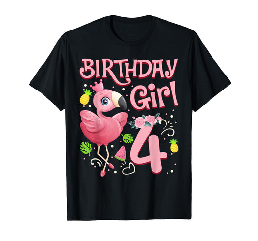 4th Birthday Girls Flamingo 4 Years Old Tropical Flamingo T-Shirt