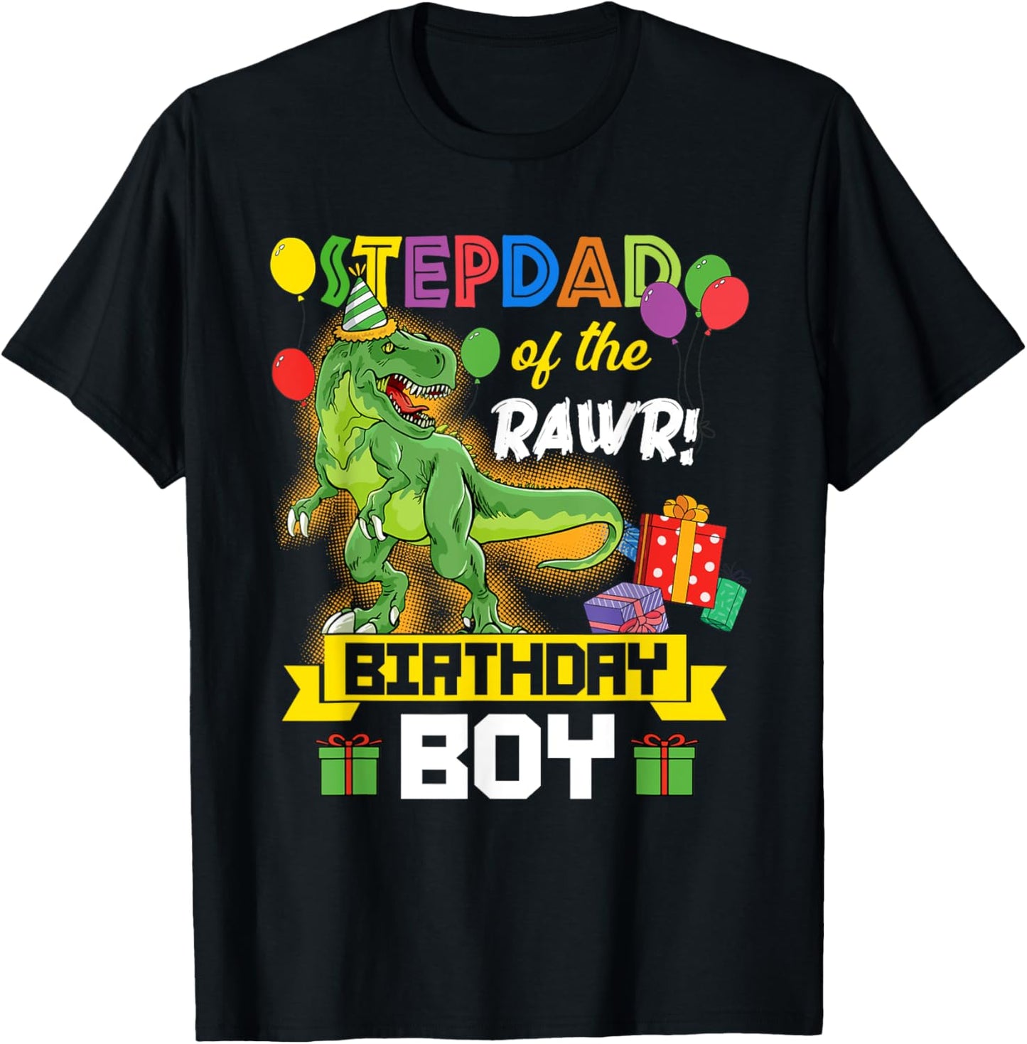 Stepdad of the Birthday Boy Dinosaur Celebration Graphic T-Shirt