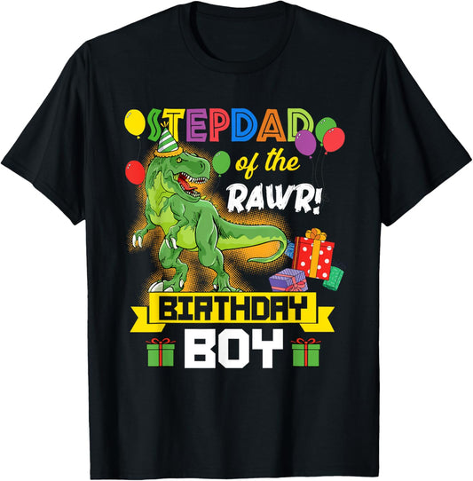 Stepdad of the Birthday Boy Dinosaur Celebration Graphic T-Shirt