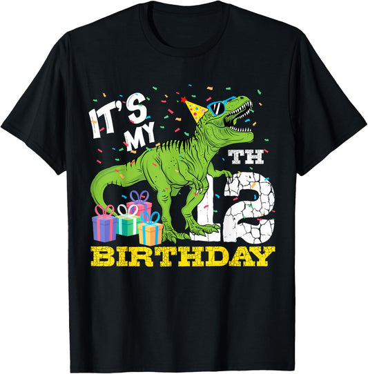 It's My 12th Birthday T-Rex Dinosaur Dino12 Year Old B-Day T-Shirt