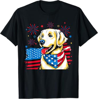 4th of July Golden Retriever American USA Flag Dog Patriotic Women Kids Men T-Shirt