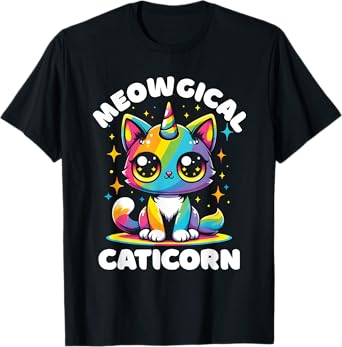 Meowgical Caticorn Cat Unicorn Rainbow Kittycorn T-Shirt for Men Women Girls Kids