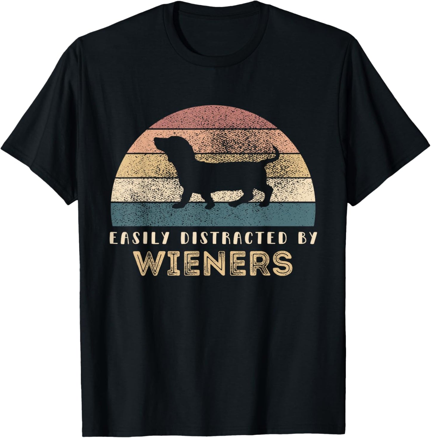 Easily Distracted By Wieners Retro Vintage Funny Pets Lover Unisex-Youth, Unisex-Kids, Women's Black Short Sleeve T-Shirt Small