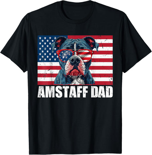 Amstaff Dad American Staffordshire US Flag 4th of July T-Shirt