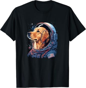 Funny Golden Retriever Astronaut in the space T-Shirt