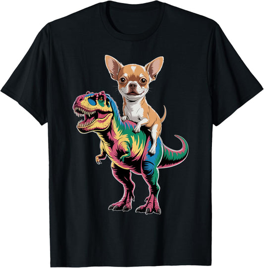 Colorful Dinosaur With Chihuahua T-Shirt