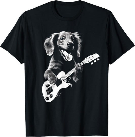Dachshund Playing Guitar - Funny Guitar Dog T-Shirt