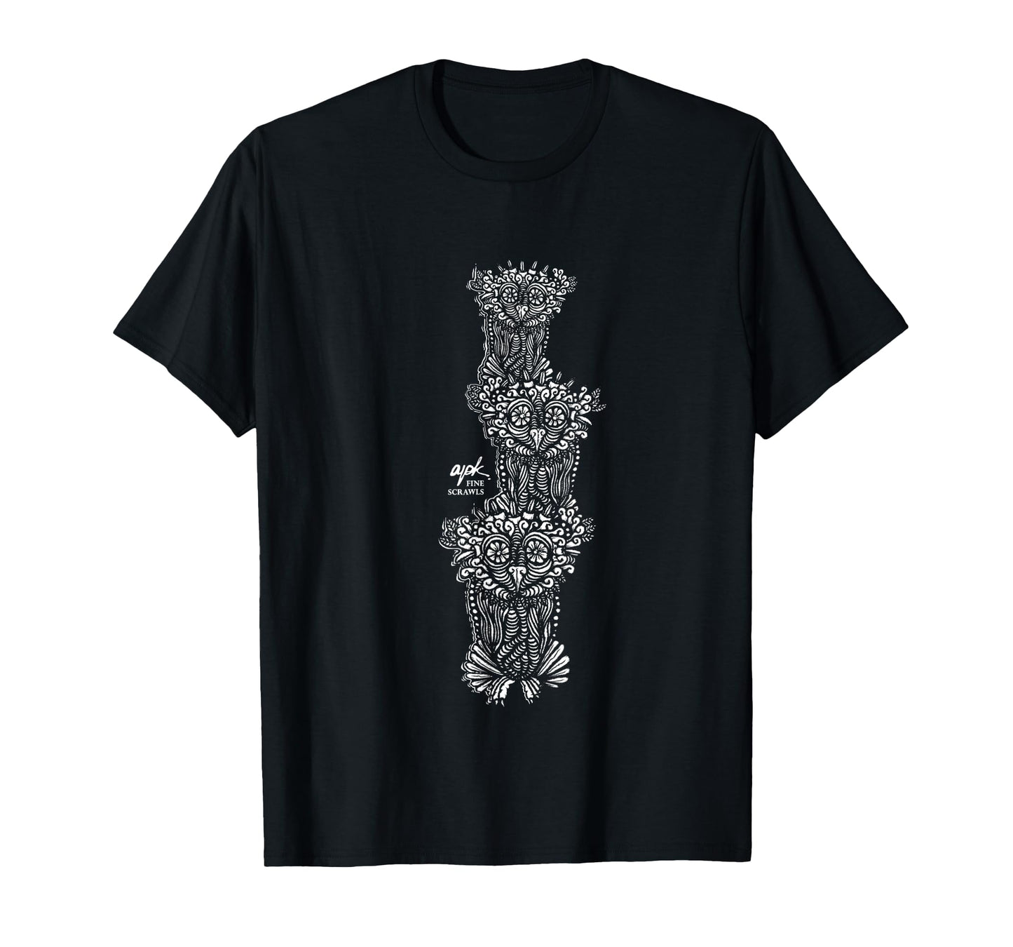 Owl Art Three Birds Drawing T-Shirt
