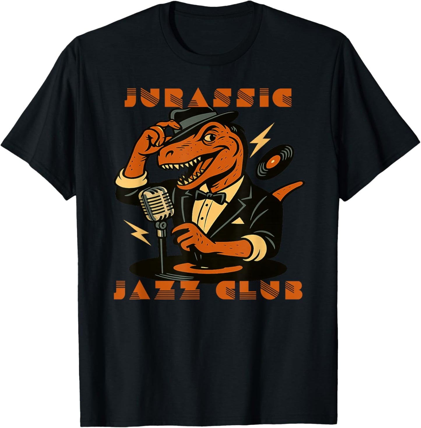 Jurassic Jazz Club Tee – Funny T-Rex Crooner Vinyl 50s T-Shirt