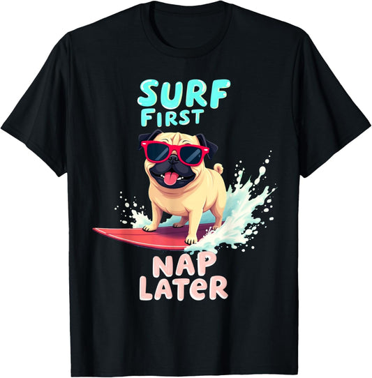Cool Pug Surfing Dog T-Shirt