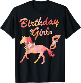 Horse Lover 8th Birthday For Girls Love Horses 8 Years Old T-Shirt