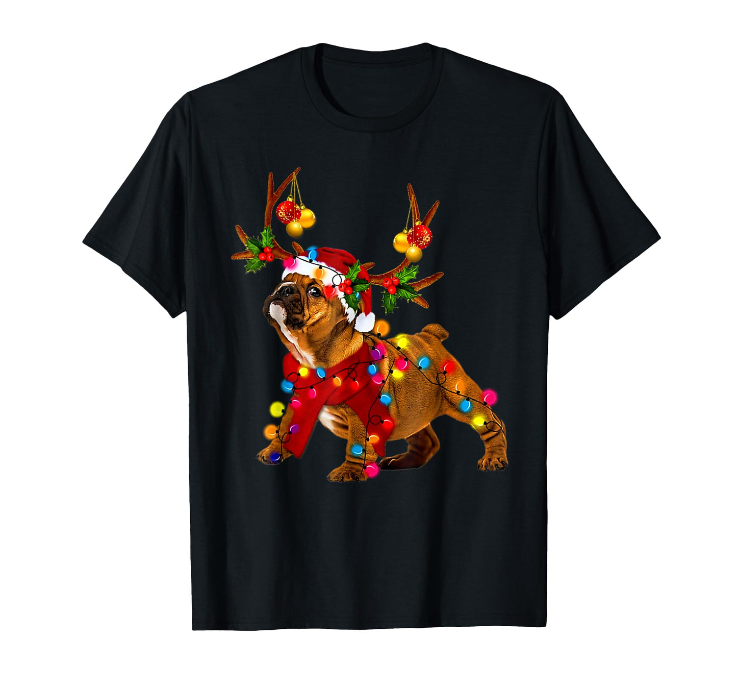 Santa bulldog gorgeous reindeer Light Christmas T-Shirt