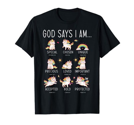God says I Am Christian Jesus Bible Verse Unicorn girls T-Shirt