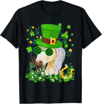 St Patricks Day Lucky Shamrock Cute Famer Horse Girls Kids T-Shirt