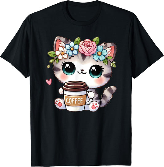 Cats and Coffee Kawaii Coffee Cat for Cat Lovers T-Shirt
