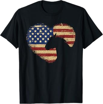 Horse Silhouette Heart USA American Flag Leopard 4th of July T-Shirt