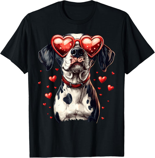Dalmatian Heart Glasses Cute Valentine’s Day Dog Lover T-Shirt