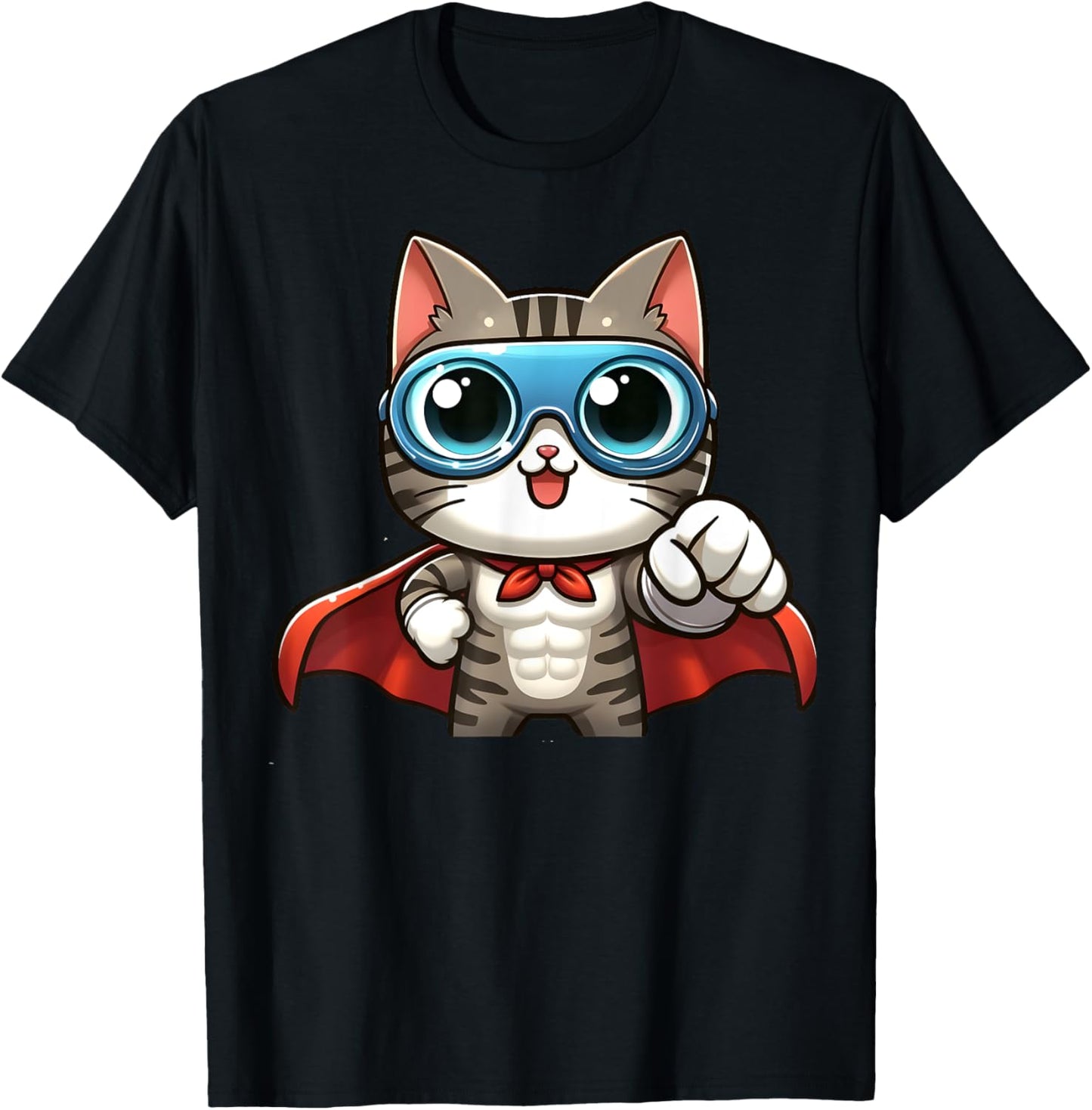 Cute Cat Superhero With Cape Gift Men Kids Women Funny Cat T-Shirt