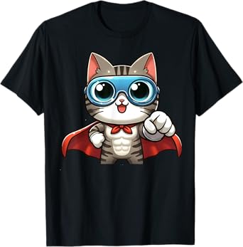 Cute Cat Superhero With Cape Gift Men Kids Women Funny Cat T-Shirt