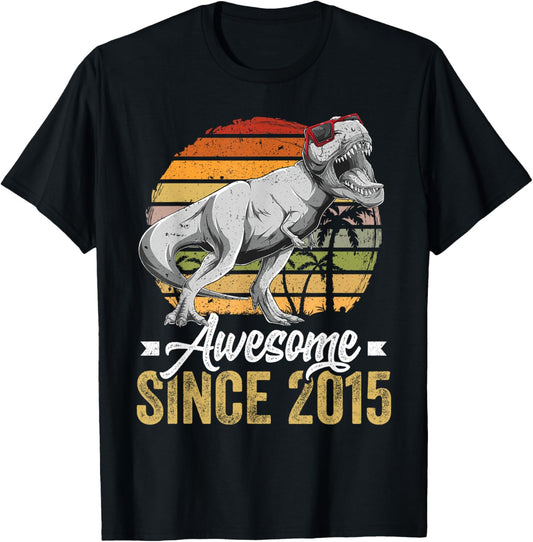 Awesome Since 2015 10 Years Old 10th Birthday Trex Dinosaur T-Shirt