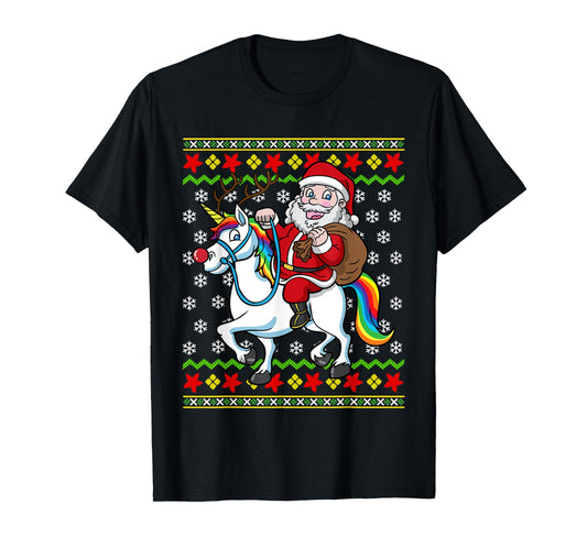 Santa Claus On Unicorn Ugly Christmas Holiday Kids Girls T-Shirt
