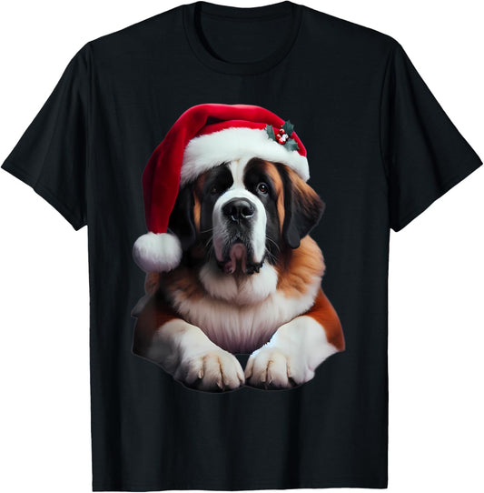 Saint Bernard With Santa Hat Christmas Xmas Dog Owner Mom T-Shirt
