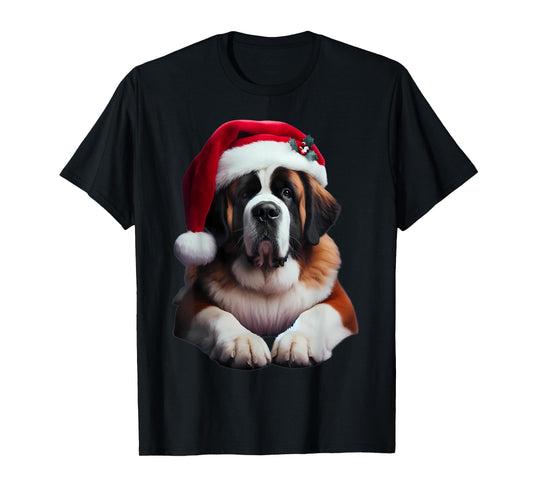 Saint Bernard With Santa Hat Christmas Xmas Dog Owner Mom T-Shirt