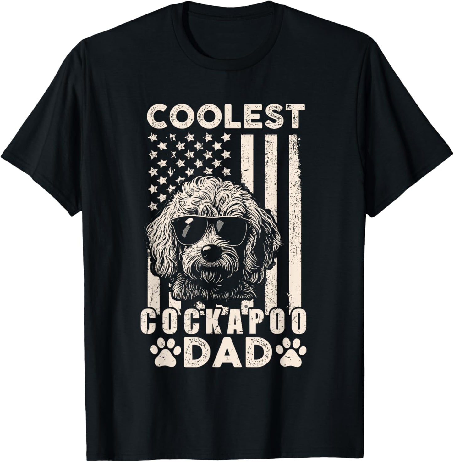 Coolest Cockapoo Dad Vintage American Flag Funny Fathers Day T-Shirt