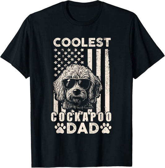 Coolest Cockapoo Dad Vintage American Flag Funny Fathers Day T-Shirt