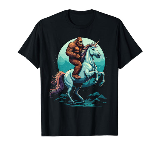 Bigfoot Riding Unicorn Funny Mythical Sasquatch Fantasy T-Shirt