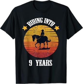 Riding Into 9 Years Horse Funny Kids Birthday 9 Years Old T-Shirt