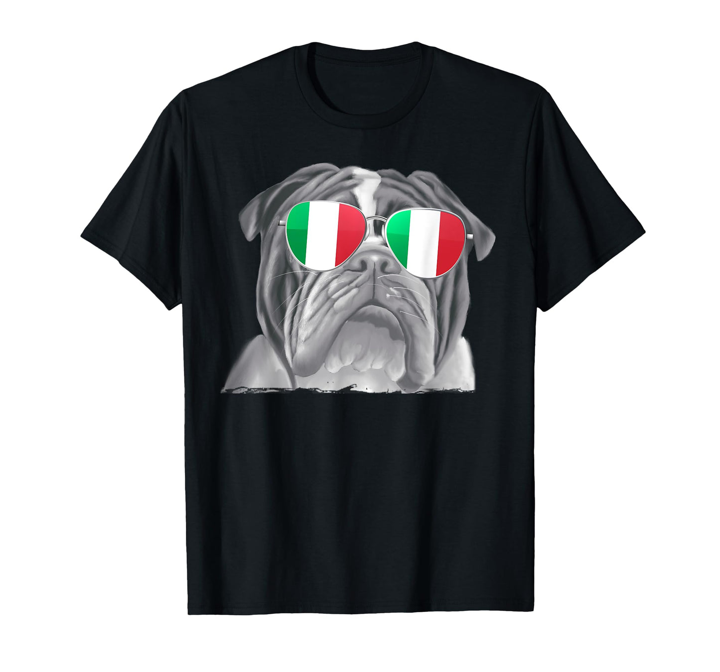 Bulldog Dog Italy Flag Sunglasses T-Shirt