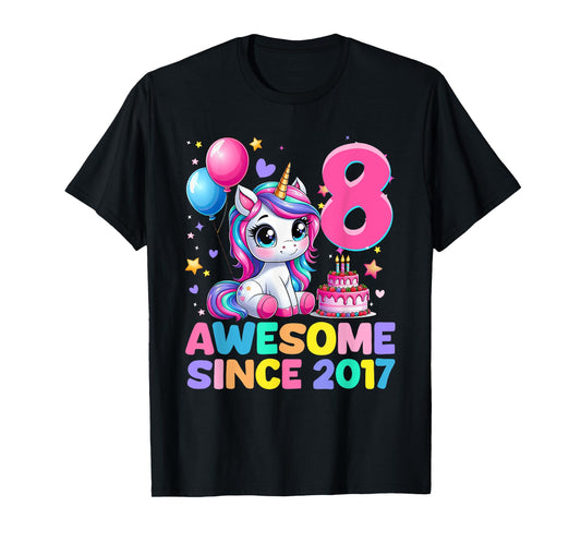 Unicorn 8th Birthday Gifts 8 Year Old Unicorn Girls Teens T-Shirt