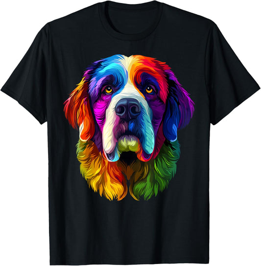 Colorful Saint Bernard Face Cute Dog Lover Men Women Black T-Shirt