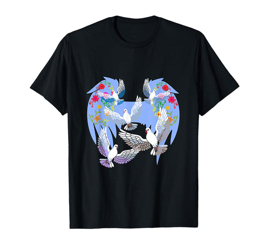 Angel Wings Doves Natural Flowers Peace Doves Peace T-Shirt