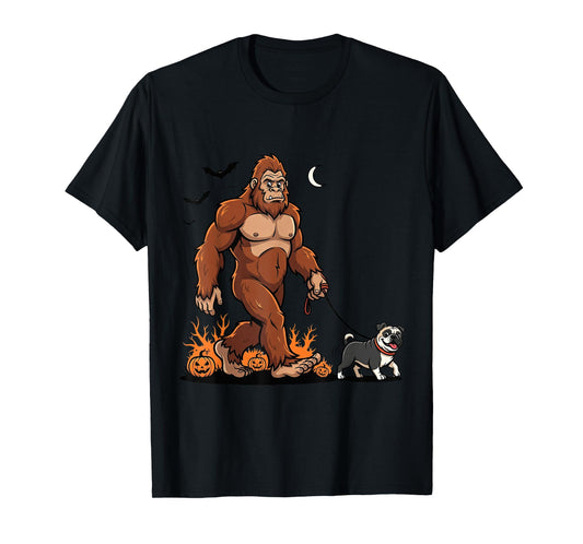 Bigfoot Walking Pug Halloween Dog Sasquatch Funny Costume T-Shirt