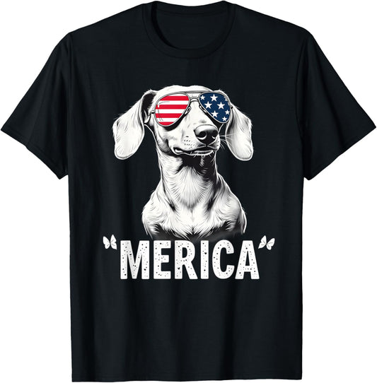 American Flag Merica dachshund dog 4th Of July kids women T-Shirt