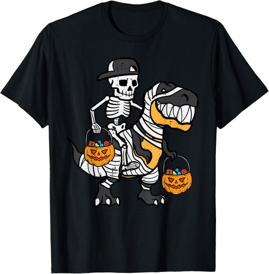 Skeleton Black Cap Dino Toddler Boys Halloween Kids Youth T-Shirt