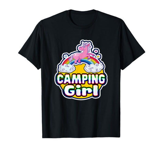 Camping Girl Cute Rainbow Unicorn Party Camper T-Shirt T-Shirt