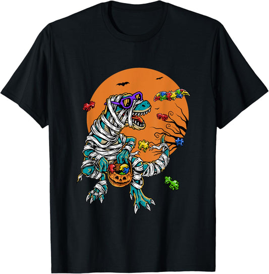Autism Awareness Halloween Dinosaur T Rex Kids Boys T-Shirt