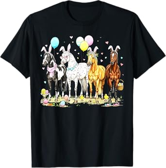 Horses With Bunny Ears Egg Basket Easter Day Horse Lovers T-Shirt