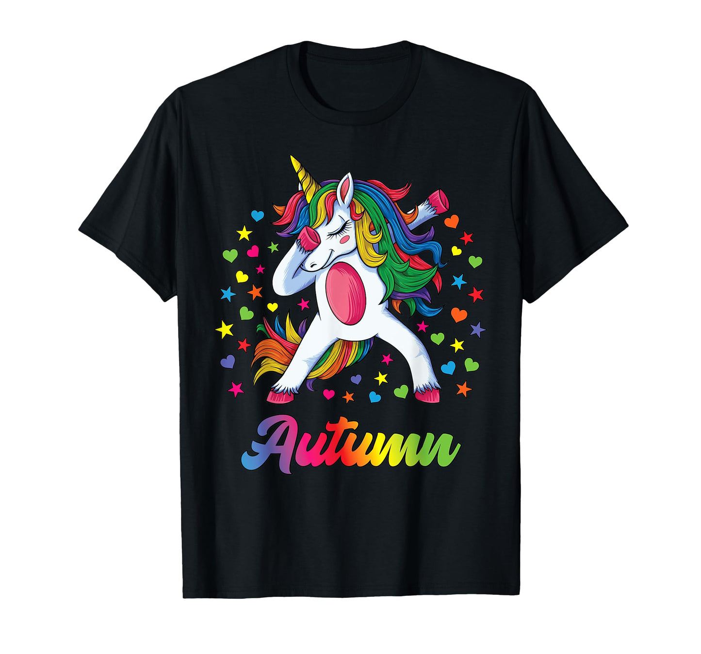 Autumn Dabbing Unicorn Rainbow Personalized Name Custom T-Shirt