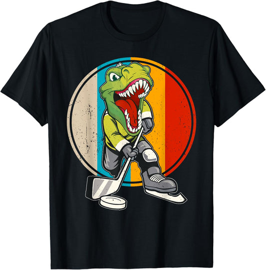 Dinosaur Hockey Stick Puck, TRex Ice Player For Kids Adult T-Shirt