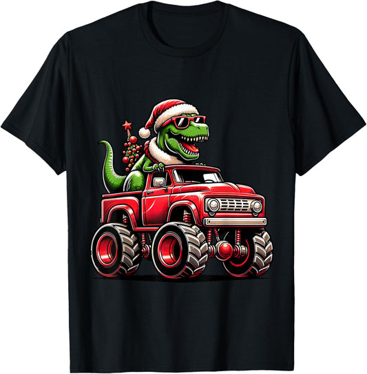 Christmas T Rex Monster Truck Boys Dinosaur Santa Xmas Funny T-Shirt